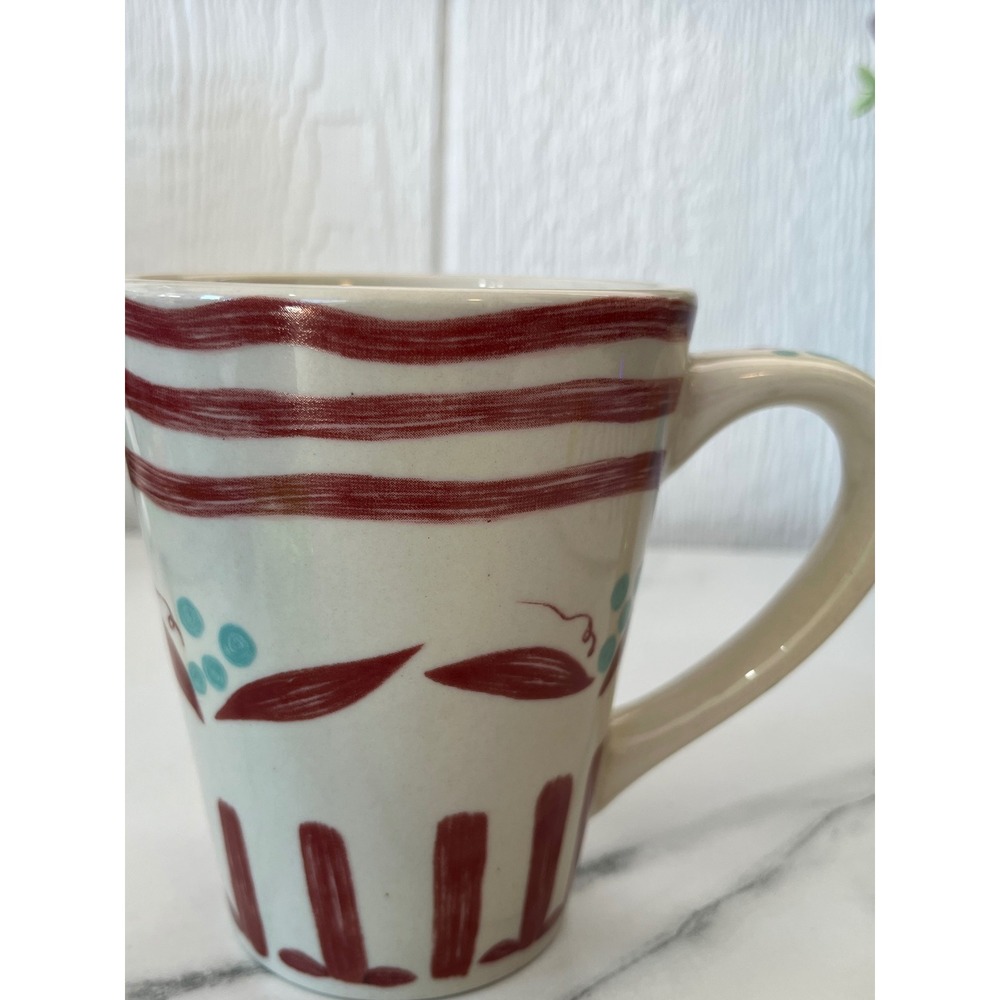 California Pantry Ceramic Mug 1999 Red Stripe Blue‎ Dot Vine Design